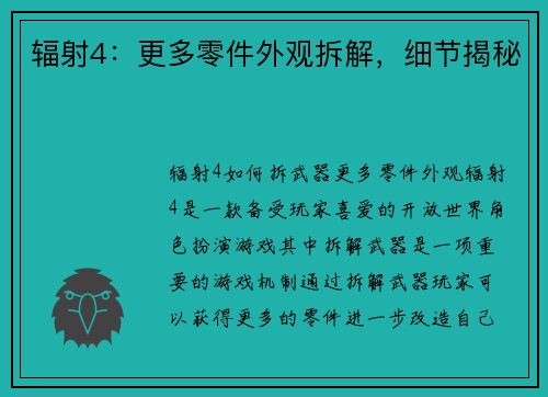 辐射4：更多零件外观拆解，细节揭秘