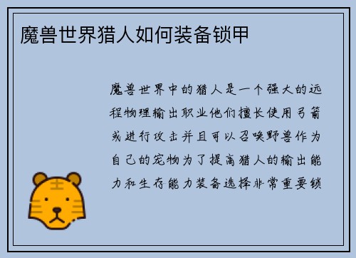 魔兽世界猎人如何装备锁甲